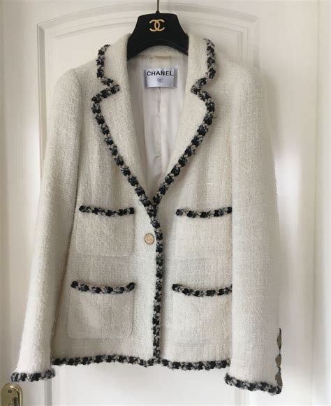 chanel style tweed blazer|Chanel white tweed jacket.